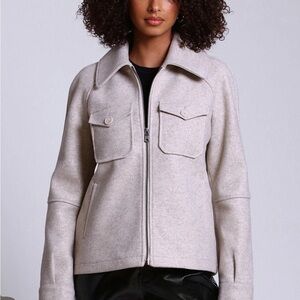 Avec Les Filles Relaxed Zip Front Shacket Oatmeal Felted | Size S